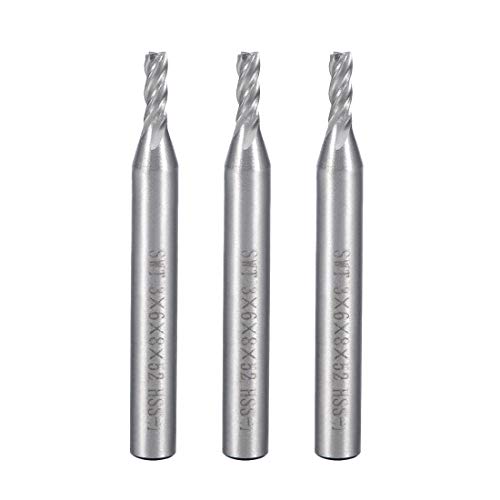 sourcingmap 3PCS 6mm Shank 3mm x 8mm Straight Flat Nose End Mill Cutter CNC Router Bits 4 Flute