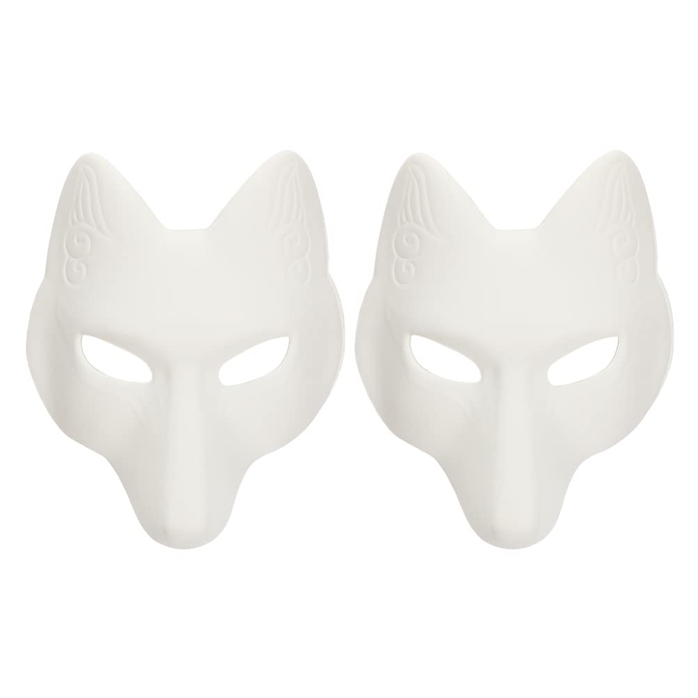 TOYANDONA Wolf Mask Animal Masks 2Pcs Fox, Halloween White Fox Animal DIY Blank for Halloween Costume Prop