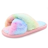 Womens Fuzzy Slippers Sandals Leopard Plush Open