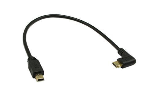 CGTime 10 Inchs Gold plated USB 2.0 Mini Male to USB Type C Male Right Angle Sync and Charge Converter Adapter Cable Cord