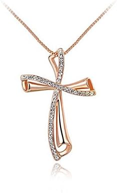 Hers Rhodium Plated Three Cubic Zirconia Stone Cross Pendant Necklace Christian Religious Jewelry