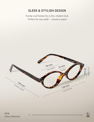 TIJN Olisa Blue Light Blocking Glasses for Women Men,Oval Glasses Frame Bluelight Glasses for Gaming/Computer/Screen