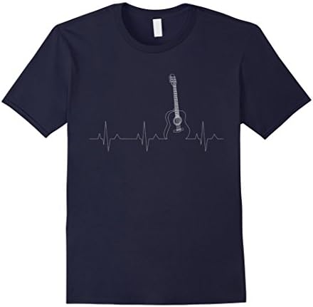 Mens Acoustic Guitar T-Shirt Cool Musician Tee Heartbeat Pulse 2XL Navy