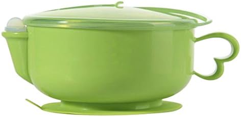 Cartoon 400ML Water Injection Heat Preservation Sucker Baby Bowl 304 Stainless Steel Anti-drop Kids Dishes Baby Feeding Dinnerware (Green)