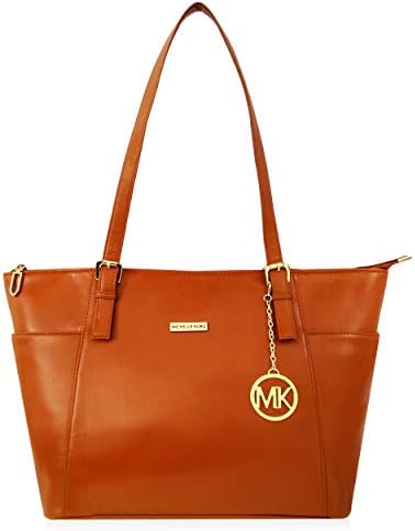 Michelle Kors Zinnia Tan Color Top Zip Imported Genuine leatherette Bag for Girls and Women