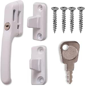FixRello Fastener Casement Window Handle for Timber Surfaces | with Key, Mount/Wedge and Screws for Easily Installation and Security (2, White)
