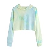 Women Girl Crop Hoodie Tie Dye Patchwork Sweatshirt Long Sleeve Sport Jumper Top