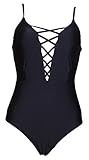 Haicoo One Pieces Solid Floral Pin Up Sexy Women Front Strappy Cross Swimwear