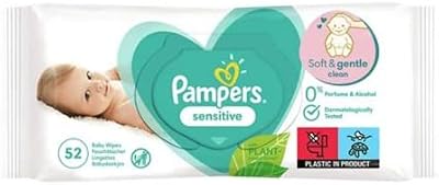 Pampers Sensitive Baby Wipes 260 Wipes 5 x 52 Dermatologist Tested Free of