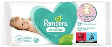 Pampers Sensitive Baby Wipes 260 Wipes 5 x 52 Dermatologist Tested Free of