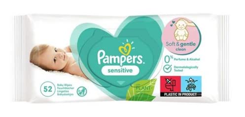 Pampers Sensitive Baby Wipes, 260 Wipes (5 x 52) for Sensitive Baby Skin, Dermatologically Tested, Baby First Equipment for Newborns