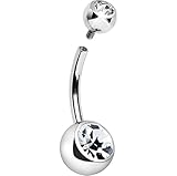 PiercedOff Basic Internally Threaded Double Clear Gem Navel Ring 14GA (1.6mm) - Various Lengths Available