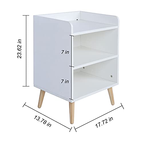 TINSAWOOD End Table 3Tier,Nightstand with Open Compartment, Wooden