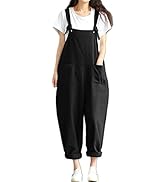 Zilcremo Women Plus Size Cotton Linen Overalls Casual Jumpsuits Rompers with Pockets