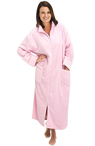 Alexander Del Rossa Womens Fleece Robe, Soft Zip-Front Bathrobe, Large XL Pink (A0300PNKXL)