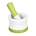 Porcelain Mortar and Pestle Set for crushing pills in chemistry or kitchen. 4.5 inch diameter. Small, unpolished ceramic and non-slip. (Green Olive)