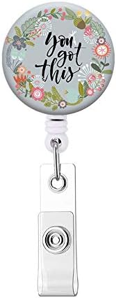 Retractable ID Badge Holder ID Badge Reels with Clip Retractable Badge Holder for Office Worker Doctor Nurse (Wreath)