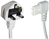 White 3m Mains Power Cable / Lead by electrosmart&reg; ~ 3 Pin Moulded UK Plug to Right Angled IEC C7 Figure 8