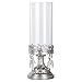 Amalfi Décor Antique Silver Metal Candle Holder with Glass Hurricane Vase, Crystal Draped Pillar Stand Accent Display