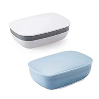 Snowkingdom 2 pcs Travel Soap Case Box Holder with Strong Sealing, Portable Leak Proof - White & Blue Pack of 2