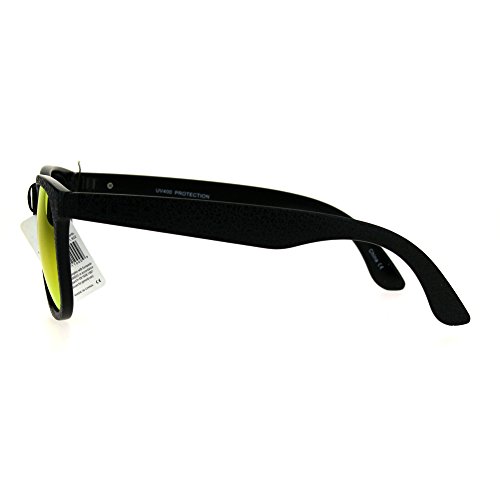 KUSH Sunglasses Unisex Classic Square Textured Black Frame Red Mirror Lens