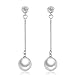 ISAACSONG.DESIGN I’s 925 Sterling Silver Zirconia Crystal Shell Pearl Drop Dangle Earrings for Women (Crystal Pearl)