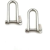 2Pc Stainless Steel 316 Keypin Halyard Flat D Boat Shackle Long D Shackle 5mm (3/16"), Marine Grade