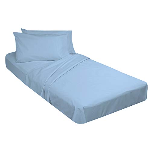 Cot Sheet and Pillow Case 4 Piece Set - 1 cot Fitted Sheet 33" x 75", 1 cot Flat Sheet 64"x 94", 2 Pillow Cases 20"x 30" Perfect for Folding Guest Bed Frame,Rollaway Beds (Light Blue Solid)