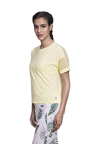 Satva Premium Organic Cotton Racerback Mesh Short Sleeve T-Shirt Round Neck For Yoga Workout Running Sports Training Cycling Jodo Tee, Yellow, X-Small