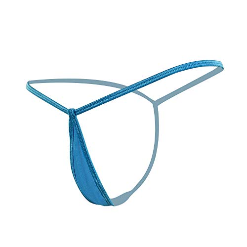 Afom Men's Sexy Hot Pouch G-String T Back Boxer Briefs See Through Thong Sex Lingerie (Blue)
