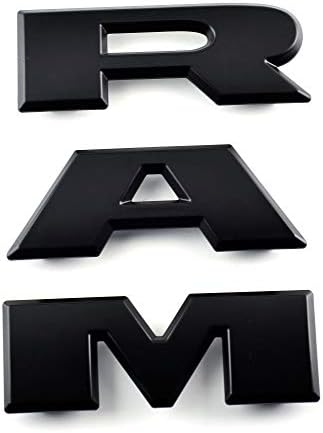 RAM Logo ABS Matt Black Medium Net Label Grille Nameplate Emblem Sticker with Clip Set of 1 for 2019 Ram DT #68311411AA