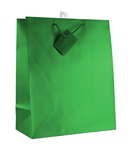 12-PC Solid Color Gift Bags, Matt Gloss, Green Color