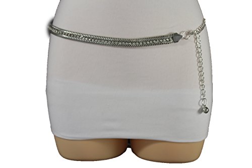 TFJ Women Fashion Belt Silver Mesh Metal Chain Narrow Hip Waist Beads Skinny S M L