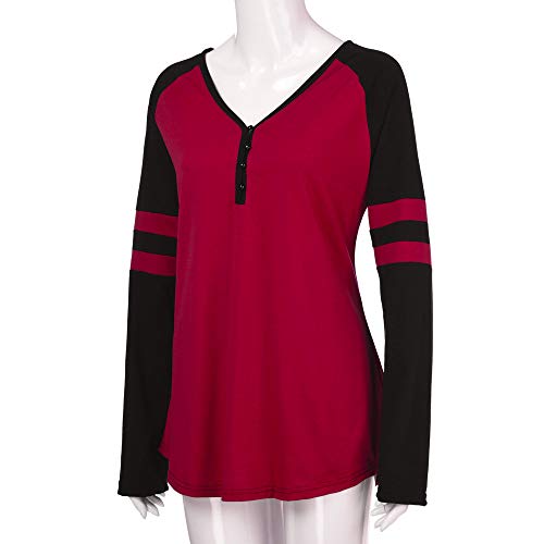 Realdo Womens Deep V Neck T-Shirt,Sexy Plus Size Contrast Color Pullover Tops Shirt(X-Large,Red) - Thumbnail 5
