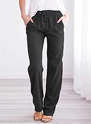 Acelitt Womens High Waisted Linen Pants Drawstring