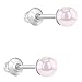925 Sterling Silver Classic 4mm Pink Simulated Pearl Toddler Earrings - Perfect Baby Girl Earrings Best Gift for Birthdays, Baptisms, Holidays or Any Special Occasion