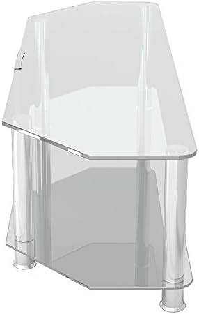 MAHARA Glass Corner TV Stand, Universal Clear Glass Unit 140cm wide, Glass Shelf & Cable Management - Image 4