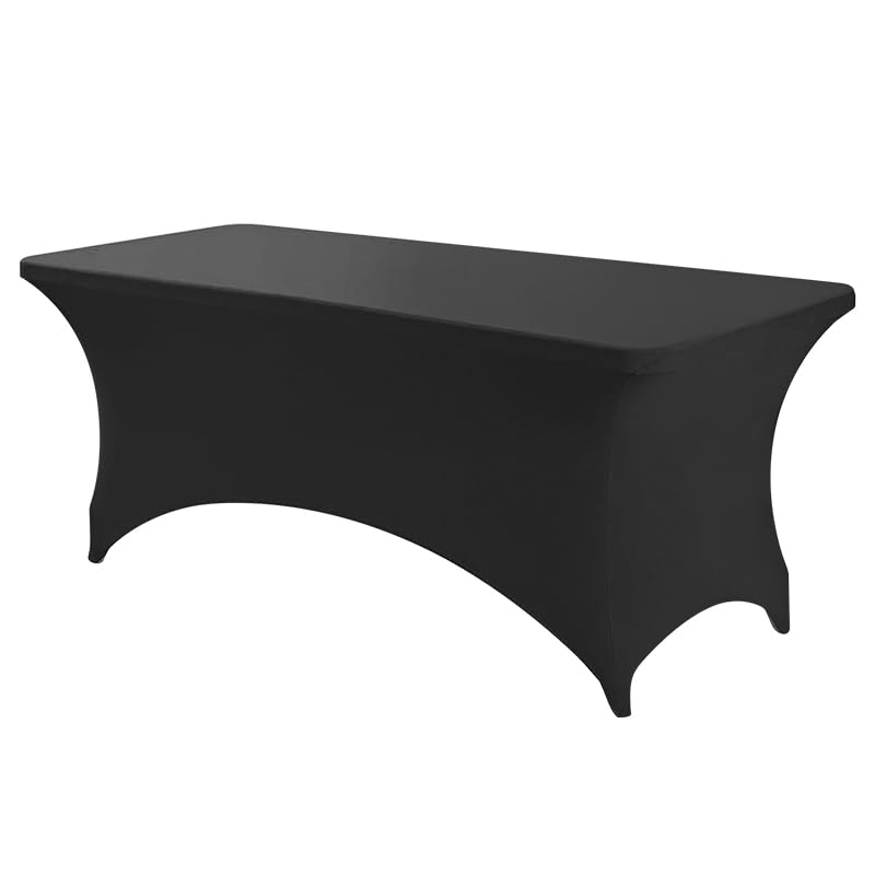 ANNAFRIS 6FT Elastic Rectangular Tablecloth, 183 x 76 x 76 cm Beauty Bedding Polyester, for Weddings, Parties, Wrinkle Resistant (Black)