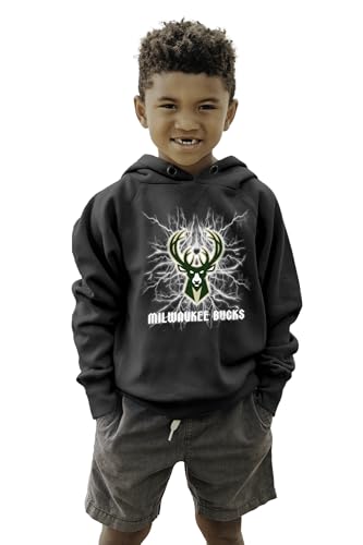 Blue 84 Milwaukee Bucks NBA Officially Licensed Youth Hooded Sweatshirt Sanded Fleece Electric Black, Medium at Amazon