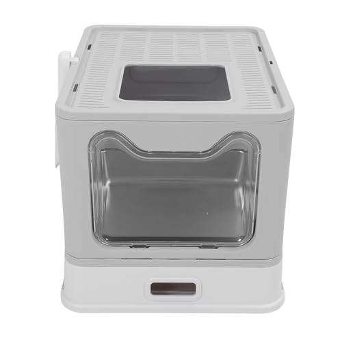 Arenero para Gato de Acero Inoxidable con Cajón Apto, Arenero para Gato Cerrada, con Pala para de Gatos, 51 * 41 * 38cm, para Gatos Grandes (Gris)