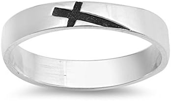 .925 Sterling Silver Cross Engrave Wedding Band for Men