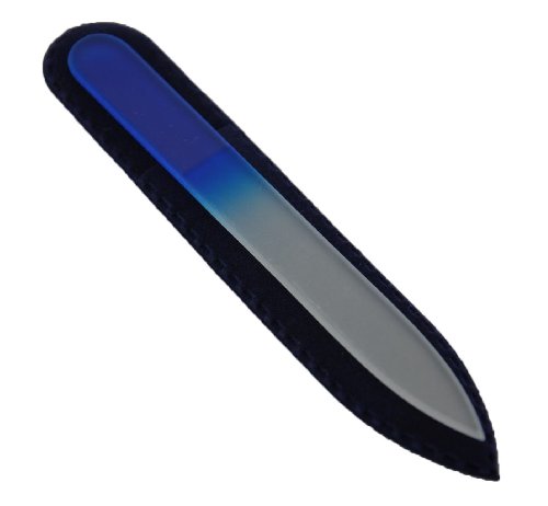 Genuine Czech, Etched, Crystal Glass, Small (3.5 Inch), Manicure, Nail File With Deluxe Velveteen Sheath (Choice of Color) (Sapphire Blue)