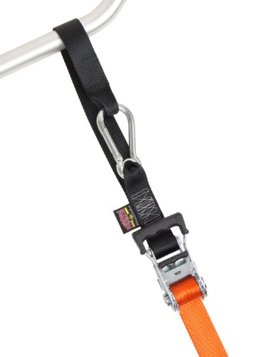 PowerTye 1½" x 6½ft Heavy-Duty Ratchet Tie-Downs, Made in USA with Soft-Tye and Carabiner Hooks + Storage Bag, Orange/Black (pair)
