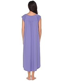 Ekouaer - Camisón largo sin mangas con cuello en V de algodón para mujer