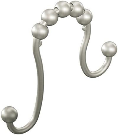 Bathroom Double Glide And Round Rollers Shower Curtain Rings Shower Hooks Rustproof Stainless Steel Brush Nickel 12 Piece