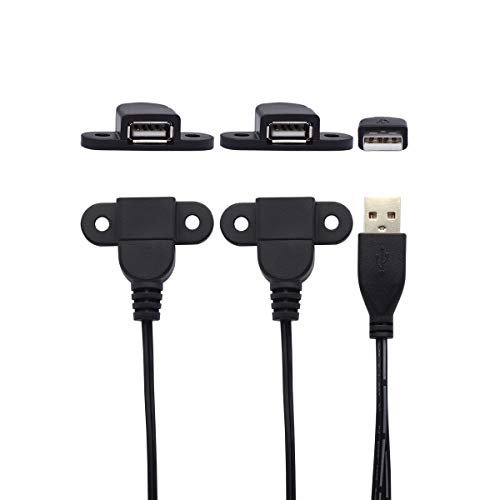 USB 2.0 Charging Extension Cable,USB 2.0 Male to 2 USB 2.0 Female Panel Mount Cable with Screw Hole for Wine Cabinet, Hotel,Furniture, Install USB Charging Port -5ft(1.5m)-2pcs (1.5m-2pcs)