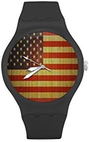 Red White Blue Star Stripe United States USA American Flag Unisex Round Rubber Sport Watch