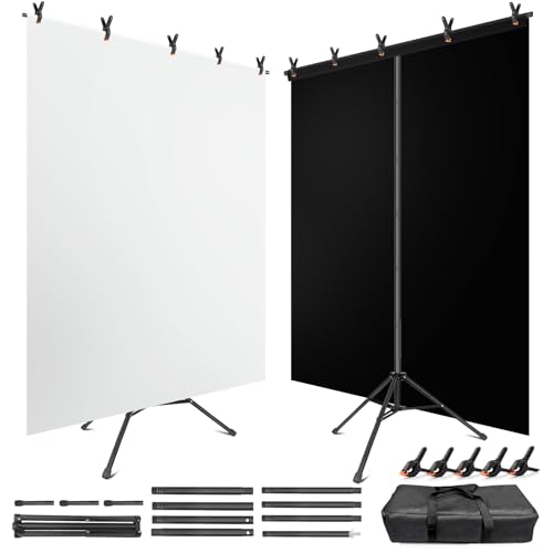 JEBUTU Schwarz & Weiß Hintergrund mit Ständer 1,5 m x 2,1 m