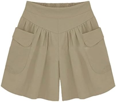 Pervobs Women Shorts Summer Women Plus Size High Waist Shorts Solid Loose Hot Pants Pockets Casual Shorts (3XL, Khaki)