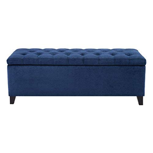 Madison Park Shandra Storage Ottoman - Solid Wood, Polyester Fabric Toy Chest Modern Style Lift-Top Accent Bench for Bedroom Furniture, Medium, Navy